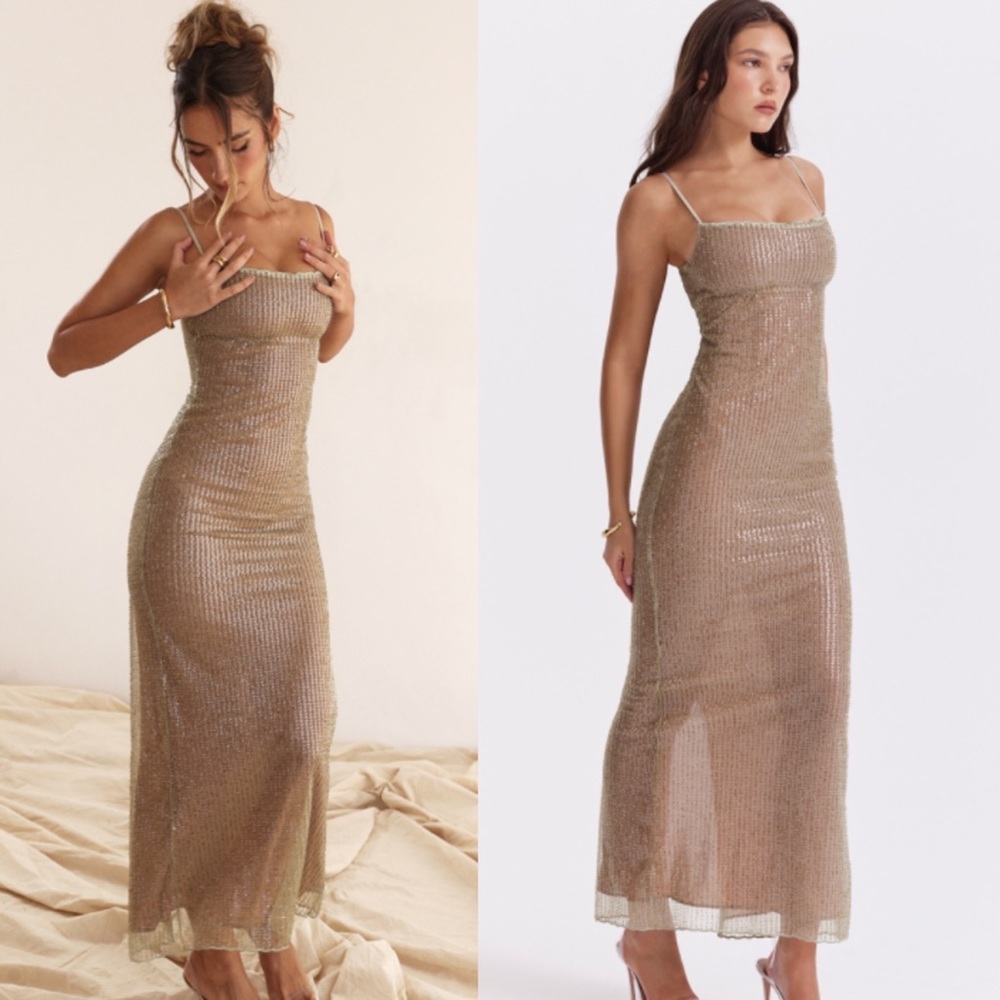 LIMITED EDITION House‎ of CB 'Alondra' Cafe Au Lait Beaded Maxi Dress NWOT sz XS - Picture 15 of 15